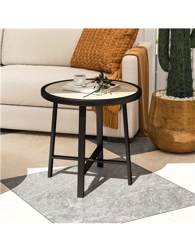 Outsunny Round Small Garden Table, 50.5cm Outdoor Side Table with SPC Tabletop, Metal Frame and Anti-slip Foot Pads for Garden, 