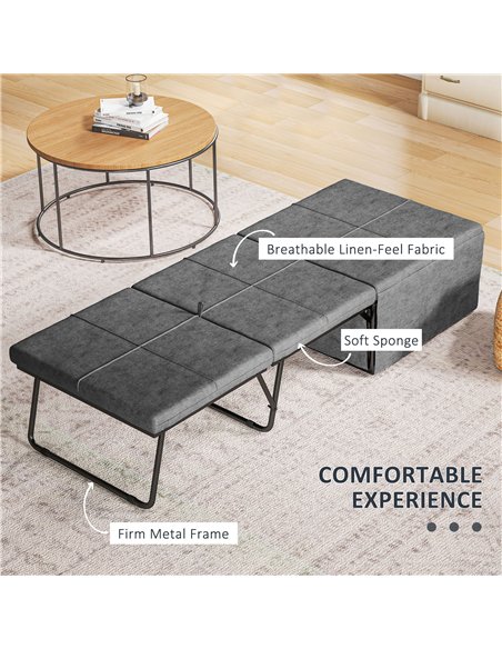 HOMCOM Folding Bed with Linen Sponge Mattress and Dust Cover, Foldable Guest Bed Compact Single Bed with Metal Frame, 69 x 181.5