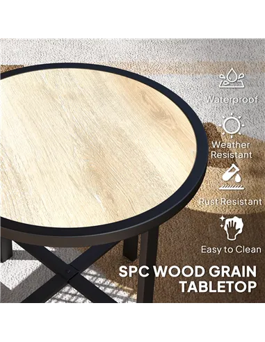 Outsunny Round Small Garden Table, 50.5cm Outdoor Side Table with SPC Tabletop, Metal Frame and Anti-slip Foot Pads for Garden, 