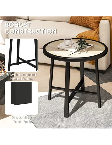 Outsunny Round Small Garden Table, 50.5cm Outdoor Side Table with SPC Tabletop, Metal Frame and Anti-slip Foot Pads for Garden, 