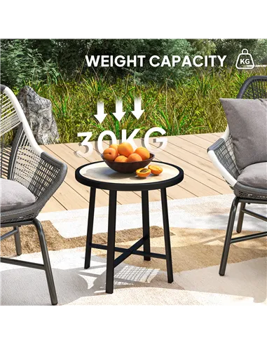 Outsunny Round Small Garden Table, 50.5cm Outdoor Side Table with SPC Tabletop, Metal Frame and Anti-slip Foot Pads for Garden, 