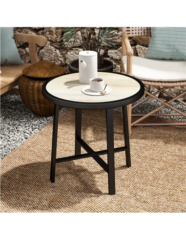 Outsunny Round Small Garden Table, 50.5cm Outdoor Side Table with SPC Tabletop, Metal Frame and Anti-slip Foot Pads for Garden, 