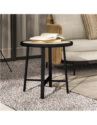 Outsunny Round Small Garden Table, 50.5cm Outdoor Side Table with SPC Tabletop, Metal Frame and Anti-slip Foot Pads for Garden, 