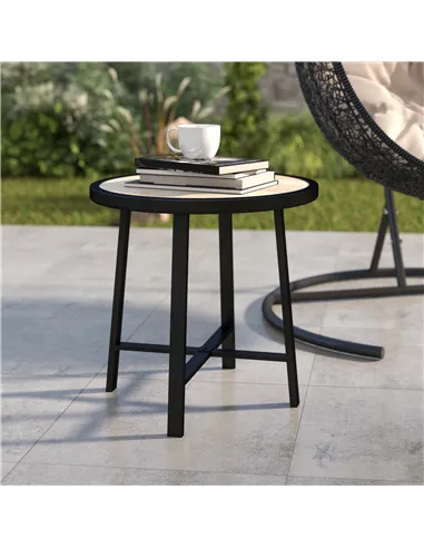 Outsunny Round Small Garden Table, 50.5cm Outdoor Side Table with SPC Tabletop, Metal Frame and Anti-slip Foot Pads for Garden, 