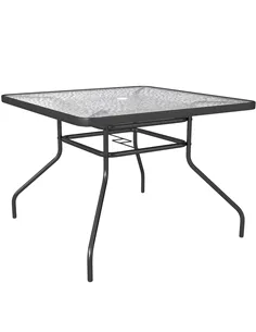 Outsunny Square Garden Dining Table with Tempered Glass Top & Umbrella Hole, 100 x 100 cm