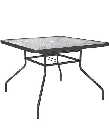 Outsunny Square Garden Dining Table with Tempered Glass Top & Umbrella Hole, 100 x 100 cm
