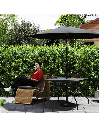 Outsunny Square Garden Dining Table with Tempered Glass Top & Umbrella Hole, 100 x 100 cm