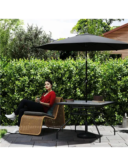 Outsunny Square Garden Dining Table with Tempered Glass Top & Umbrella Hole, 100 x 100 cm