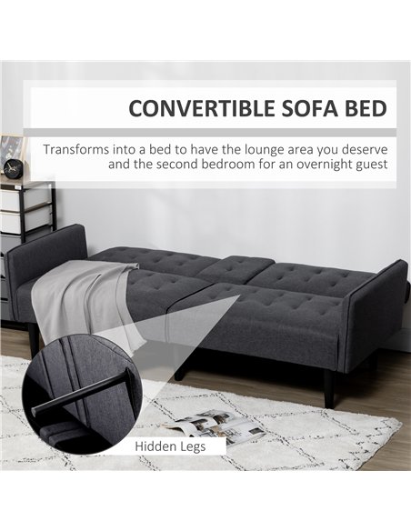 HOMCOM Three-Seater Sofa Bed, with Cupholders - Grey