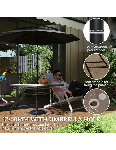 Outsunny Square Garden Dining Table with Tempered Glass Top & Umbrella Hole, 100 x 100 cm