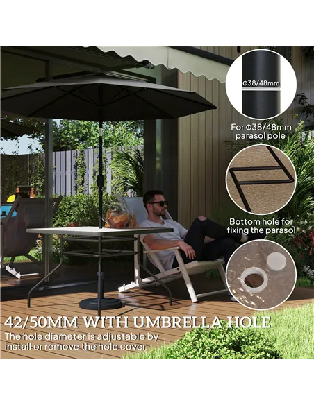 Outsunny Square Garden Dining Table with Tempered Glass Top & Umbrella Hole, 100 x 100 cm