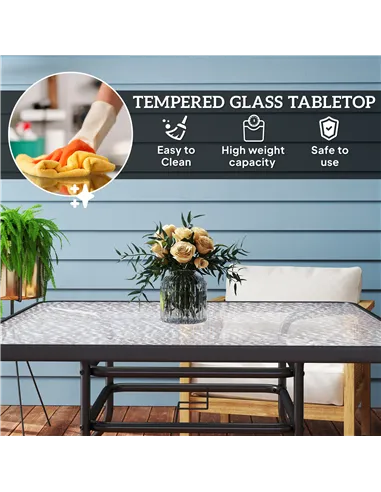 Outsunny Square Garden Dining Table with Tempered Glass Top & Umbrella Hole, 100 x 100 cm