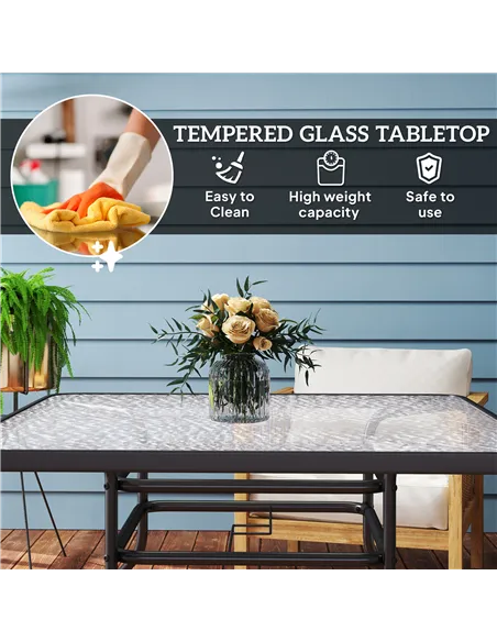 Outsunny Square Garden Dining Table with Tempered Glass Top & Umbrella Hole, 100 x 100 cm
