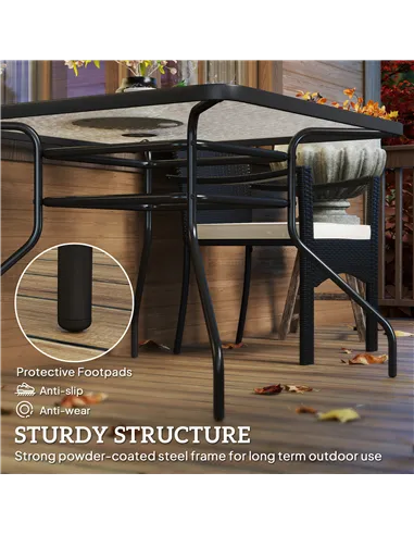 Outsunny Square Garden Dining Table with Tempered Glass Top & Umbrella Hole, 100 x 100 cm