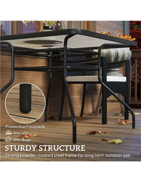 Outsunny Square Garden Dining Table with Tempered Glass Top & Umbrella Hole, 100 x 100 cm
