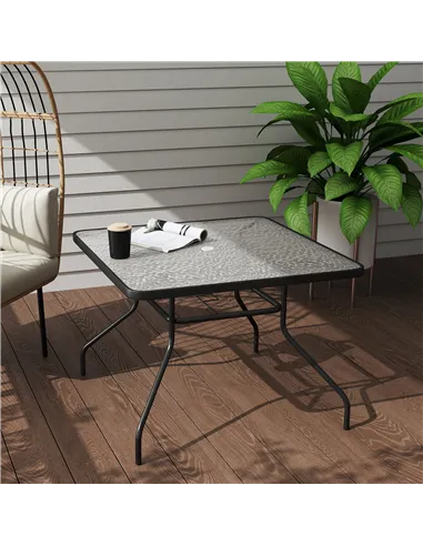 Outsunny Square Garden Dining Table with Tempered Glass Top & Umbrella Hole, 100 x 100 cm