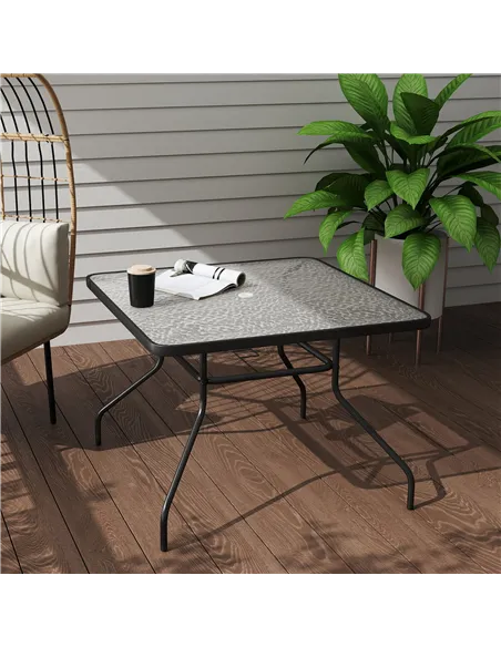 Outsunny Square Garden Dining Table with Tempered Glass Top & Umbrella Hole, 100 x 100 cm