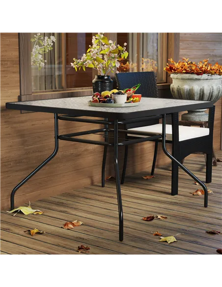Outsunny Square Garden Dining Table with Tempered Glass Top & Umbrella Hole, 100 x 100 cm