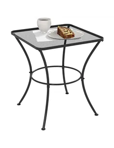 Outsunny 60cm Square Garden Table, Outdoor Metal Bistro Side Desk with Mesh Top, Black
