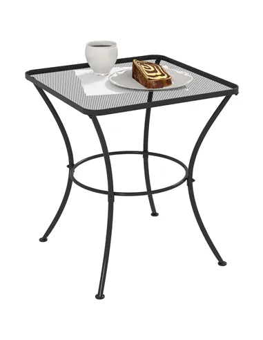 Outsunny 60cm Square Garden Table, Outdoor Metal Bistro Side Desk with Mesh Top, Black