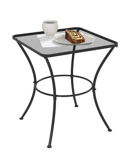 Outsunny 60cm Square Garden Table, Outdoor Metal Bistro Side Desk with Mesh Top, Black