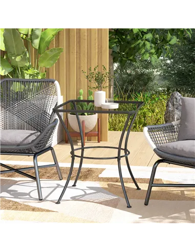 Outsunny 60cm Square Garden Table, Outdoor Metal Bistro Side Desk with Mesh Top, Black