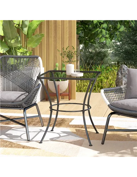 Outsunny 60cm Square Garden Table, Outdoor Metal Bistro Side Desk with Mesh Top, Black