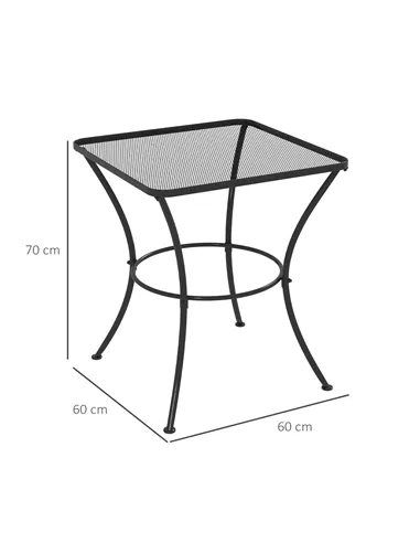 Outsunny 60cm Square Garden Table, Outdoor Metal Bistro Side Desk with Mesh Top, Black