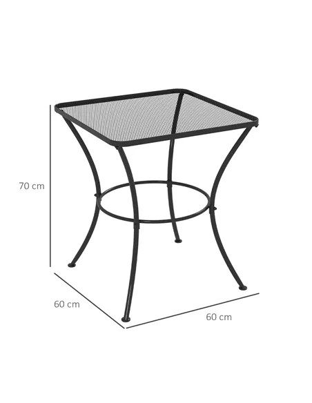 Outsunny 60cm Square Garden Table, Outdoor Metal Bistro Side Desk with Mesh Top, Black