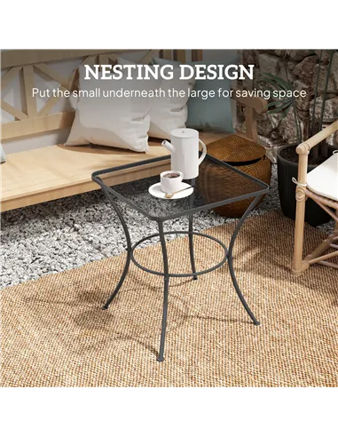 Outsunny 60cm Square Garden Table, Outdoor Metal Bistro Side Desk with Mesh Top, Black