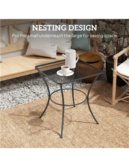 Outsunny 60cm Square Garden Table, Outdoor Metal Bistro Side Desk with Mesh Top, Black