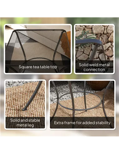 Outsunny 60cm Square Garden Table, Outdoor Metal Bistro Side Desk with Mesh Top, Black