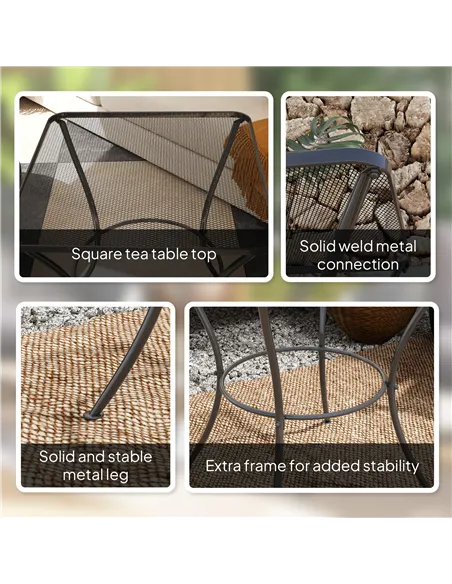 Outsunny 60cm Square Garden Table, Outdoor Metal Bistro Side Desk with Mesh Top, Black