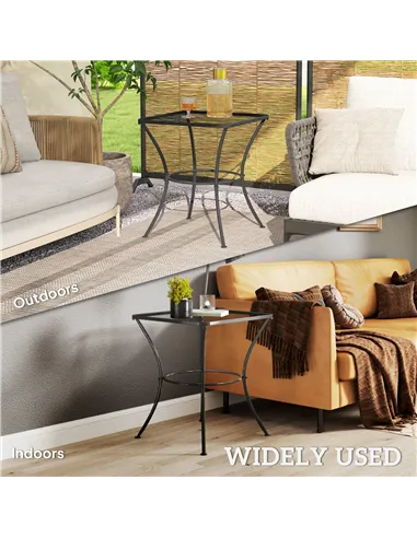 Outsunny 60cm Square Garden Table, Outdoor Metal Bistro Side Desk with Mesh Top, Black