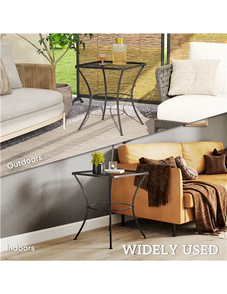 Outsunny 60cm Square Garden Table, Outdoor Metal Bistro Side Desk with Mesh Top, Black