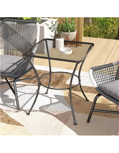 Outsunny 60cm Square Garden Table, Outdoor Metal Bistro Side Desk with Mesh Top, Black
