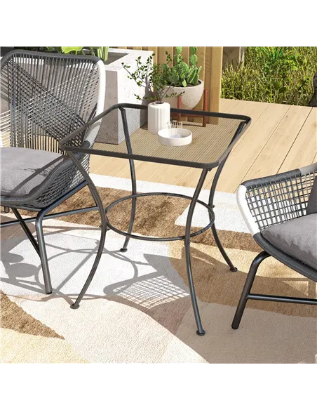 Outsunny 60cm Square Garden Table, Outdoor Metal Bistro Side Desk with Mesh Top, Black