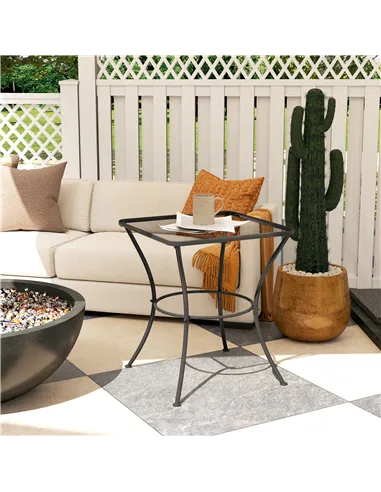 Outsunny 60cm Square Garden Table, Outdoor Metal Bistro Side Desk with Mesh Top, Black