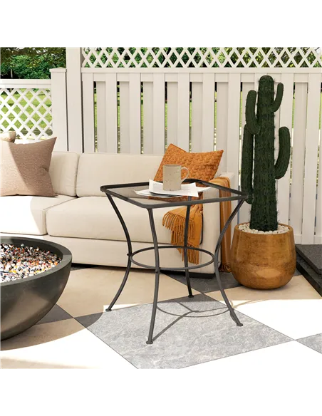 Outsunny 60cm Square Garden Table, Outdoor Metal Bistro Side Desk with Mesh Top, Black