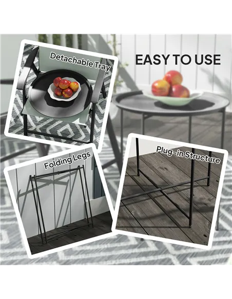 Outsunny Steel Removable Tray Top Garden Table - Black