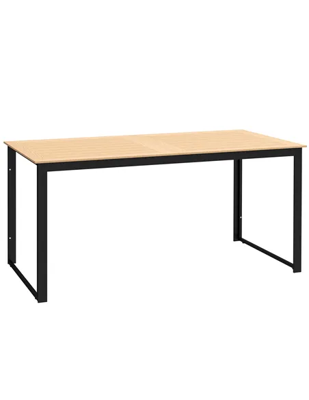 Outsunny Garden Table for 6 People, 160 x 80 x 75 cm Rectangle Outdoor Dining Table with Slatted Top, Metal Frame, for Balcony, 