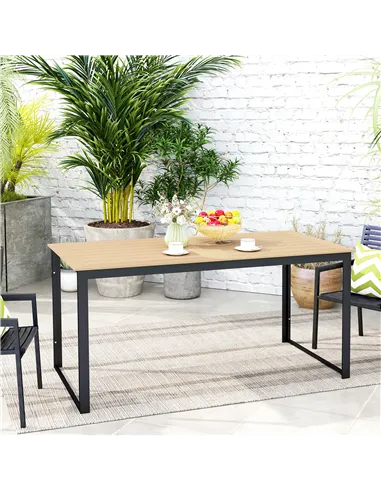 Outsunny Garden Table for 6 People, 160 x 80 x 75 cm Rectangle Outdoor Dining Table with Slatted Top, Metal Frame, for Balcony, 