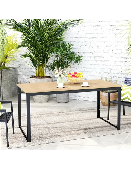 Outsunny Garden Table for 6 People, 160 x 80 x 75 cm Rectangle Outdoor Dining Table with Slatted Top, Metal Frame, for Balcony, 