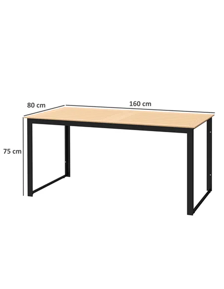 Outsunny Garden Table for 6 People, 160 x 80 x 75 cm Rectangle Outdoor Dining Table with Slatted Top, Metal Frame, for Balcony, 