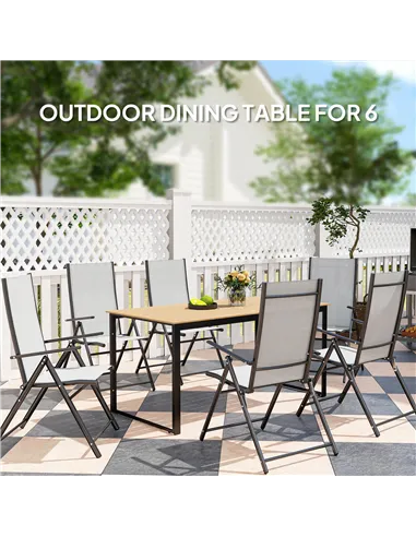 Outsunny Garden Table for 6 People, 160 x 80 x 75 cm Rectangle Outdoor Dining Table with Slatted Top, Metal Frame, for Balcony, 