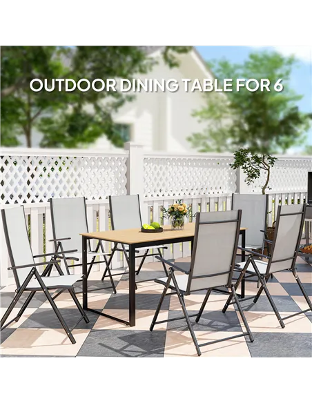 Outsunny Garden Table for 6 People, 160 x 80 x 75 cm Rectangle Outdoor Dining Table with Slatted Top, Metal Frame, for Balcony, 