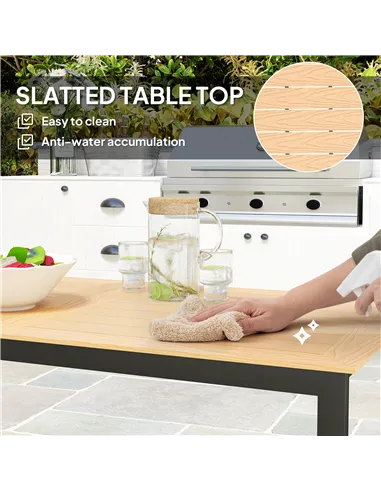 Outsunny Garden Table for 6 People, 160 x 80 x 75 cm Rectangle Outdoor Dining Table with Slatted Top, Metal Frame, for Balcony, 