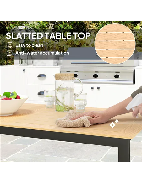 Outsunny Garden Table for 6 People, 160 x 80 x 75 cm Rectangle Outdoor Dining Table with Slatted Top, Metal Frame, for Balcony, 