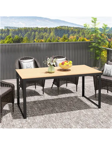 Outsunny Garden Table for 6 People, 160 x 80 x 75 cm Rectangle Outdoor Dining Table with Slatted Top, Metal Frame, for Balcony, 