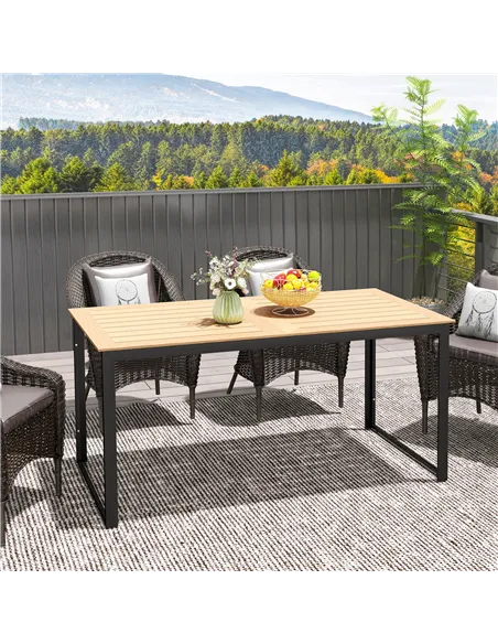Outsunny Garden Table for 6 People, 160 x 80 x 75 cm Rectangle Outdoor Dining Table with Slatted Top, Metal Frame, for Balcony, 